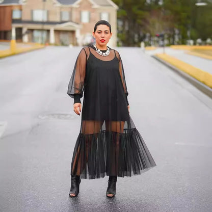 Ensemble deux pièces en tulle à bretelles et jupe pour femme de couleur unie