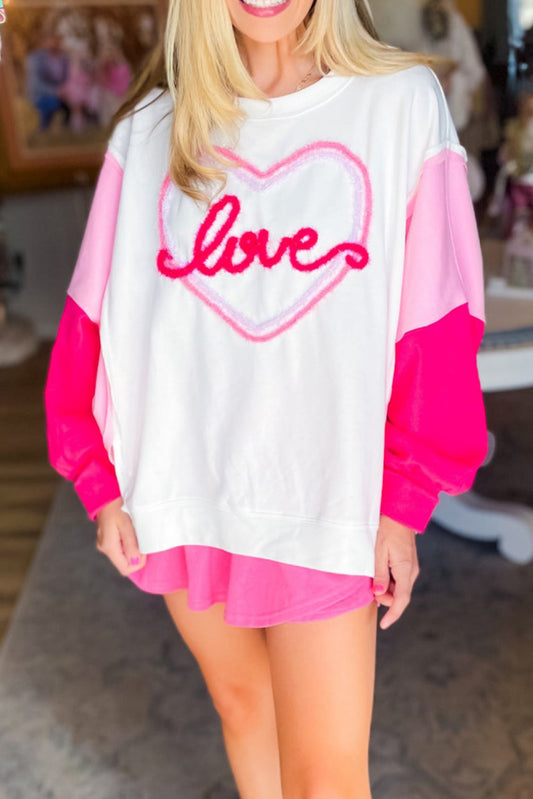 Sweat blanc à blocs de couleurs graphique Tinsel Love Heart