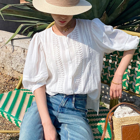 Chemise blanche de conception de Style français, Style de vacances