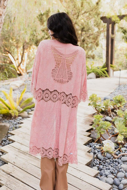 Kimono long à patch ouvert au crochet