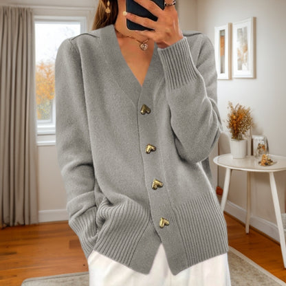 Autumn And Winter New Solid Color Long Sleeve V-neck Knitted Cardigan