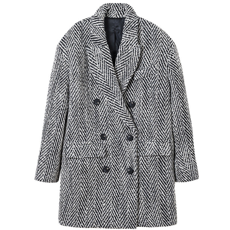 Manteau en laine à petit col pour femme, tempérament