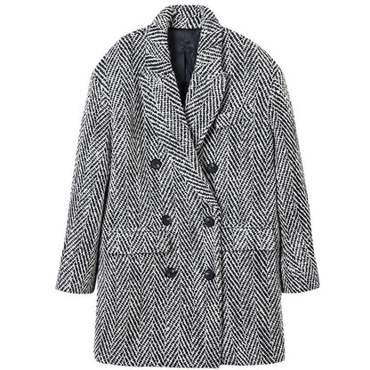 Manteau en laine à petit col pour femme, tempérament