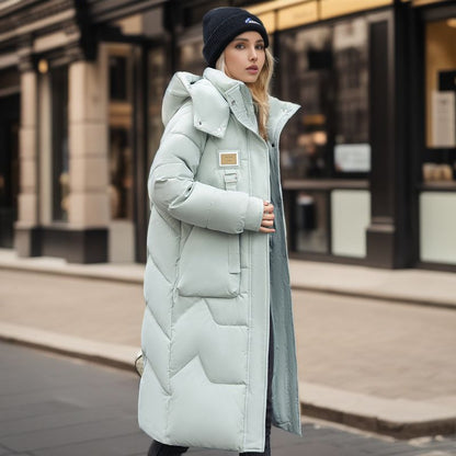 Veste en coton avec chapeau détachable, style mi-long pour femmes