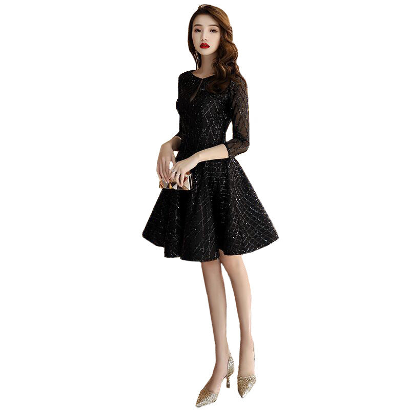 Robe de soirée noire pour femmes, petite robe courte pour dîner, Cocktail, anniversaire, fête d'anniversaire