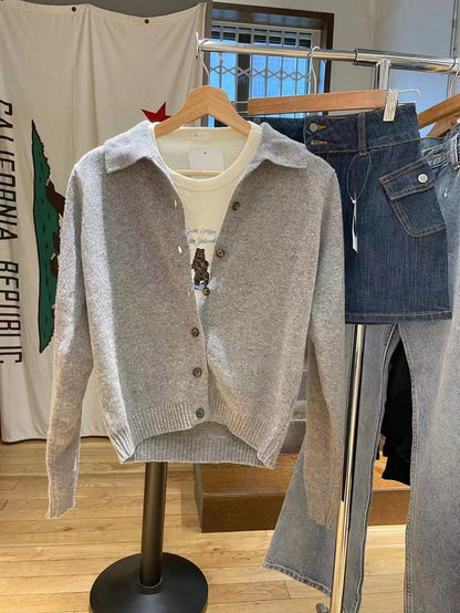 Modischer Pullover mit Polokragen und Knopfleiste für Damen