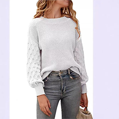 Pull tricoté à col rond et manches lanternes pour femme