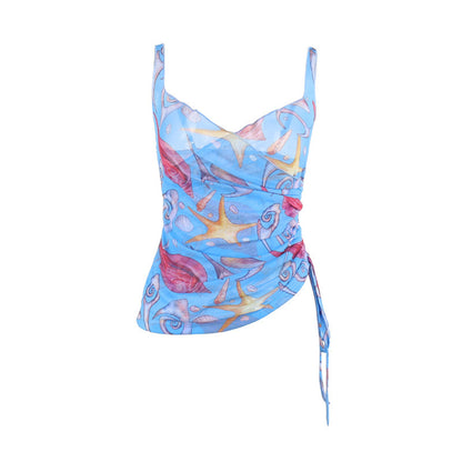 Sexy Trägertop aus Tüll mit Print im Urlaubsstil für Damen