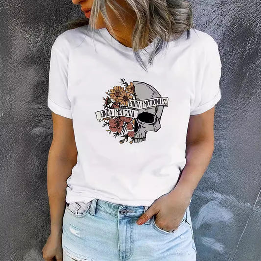 T-shirt d'été à manches courtes et col ras du cou pour femme avec imprimé graphique