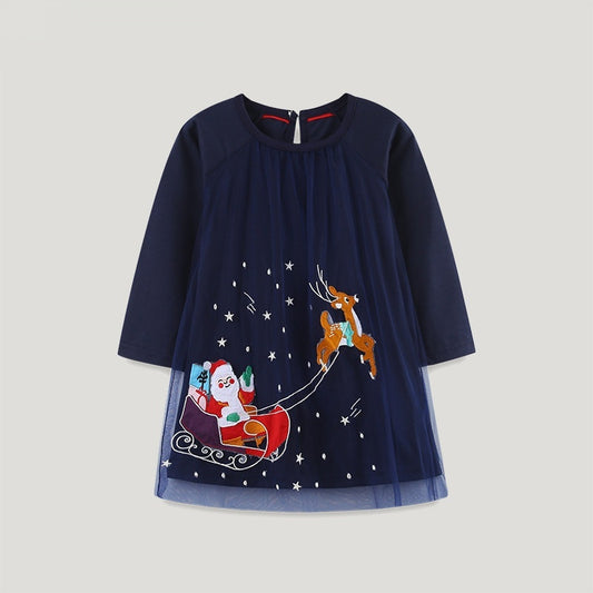 Autumn Christmas Girl Dress Cartoon Embroidered Patch