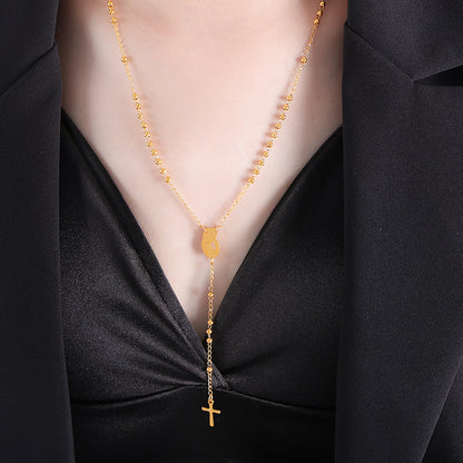 18K gold fashionable woman portrait with cross tassel design versatile necklace