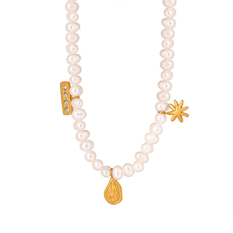 18K gold exquisite simple pearls with irregular shape design versatile necklace