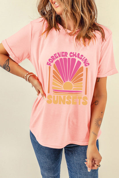 Rose FOREVER CHASING SUNSET T-shirt graphique à col rond