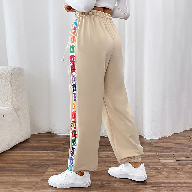 Pantalon de survêtement ample à rayures colorées et coutures pour femmes