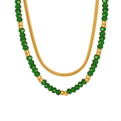 18k gold exquisite noble gemstones and blade chain double layer stacking design necklace