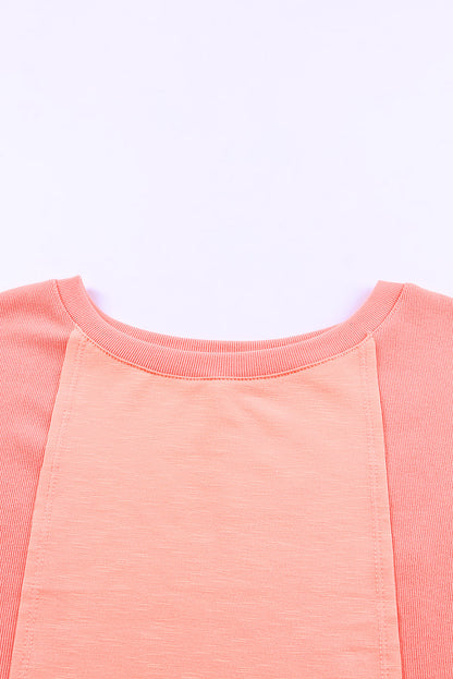 Pink Solid Color Patchwork Long Sleeve Top