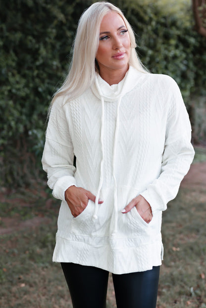 White Cowl Neck Textured Sweatshirt