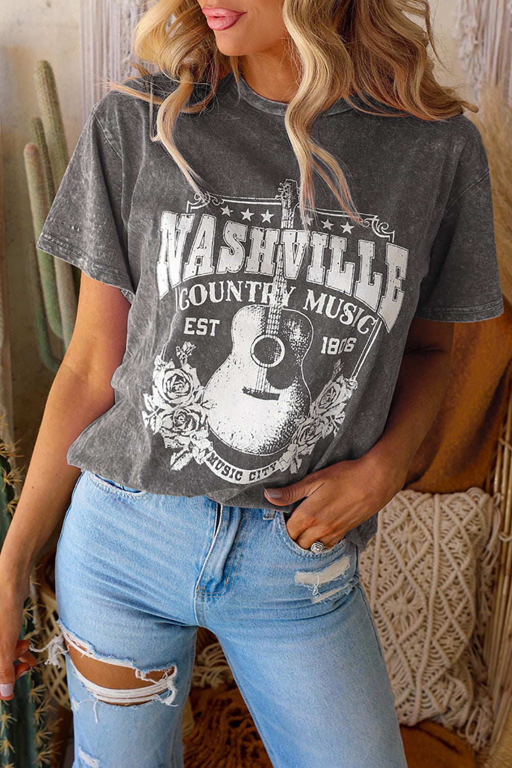 Red Nashville Rock Band T Shirt Vintage Washed Tee