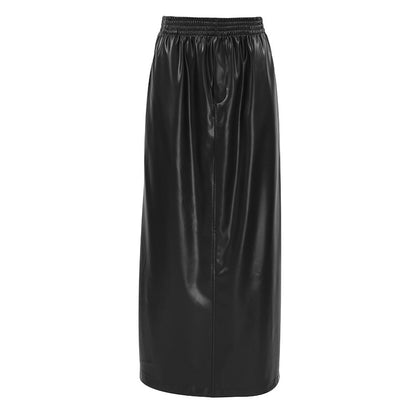 Autumn And Winter Leather Skirt Women's Elastic Waist A- Line