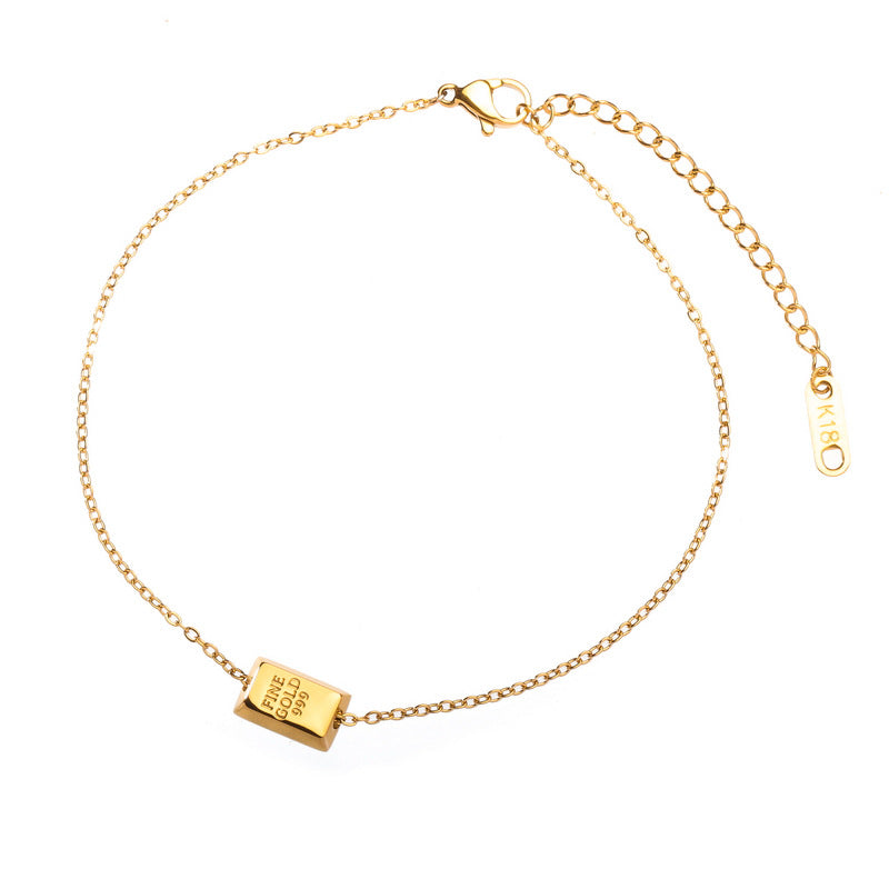 18K Gold Light Luxury Simple Small Gold Bar Gold Brick Advanced Design Anklet