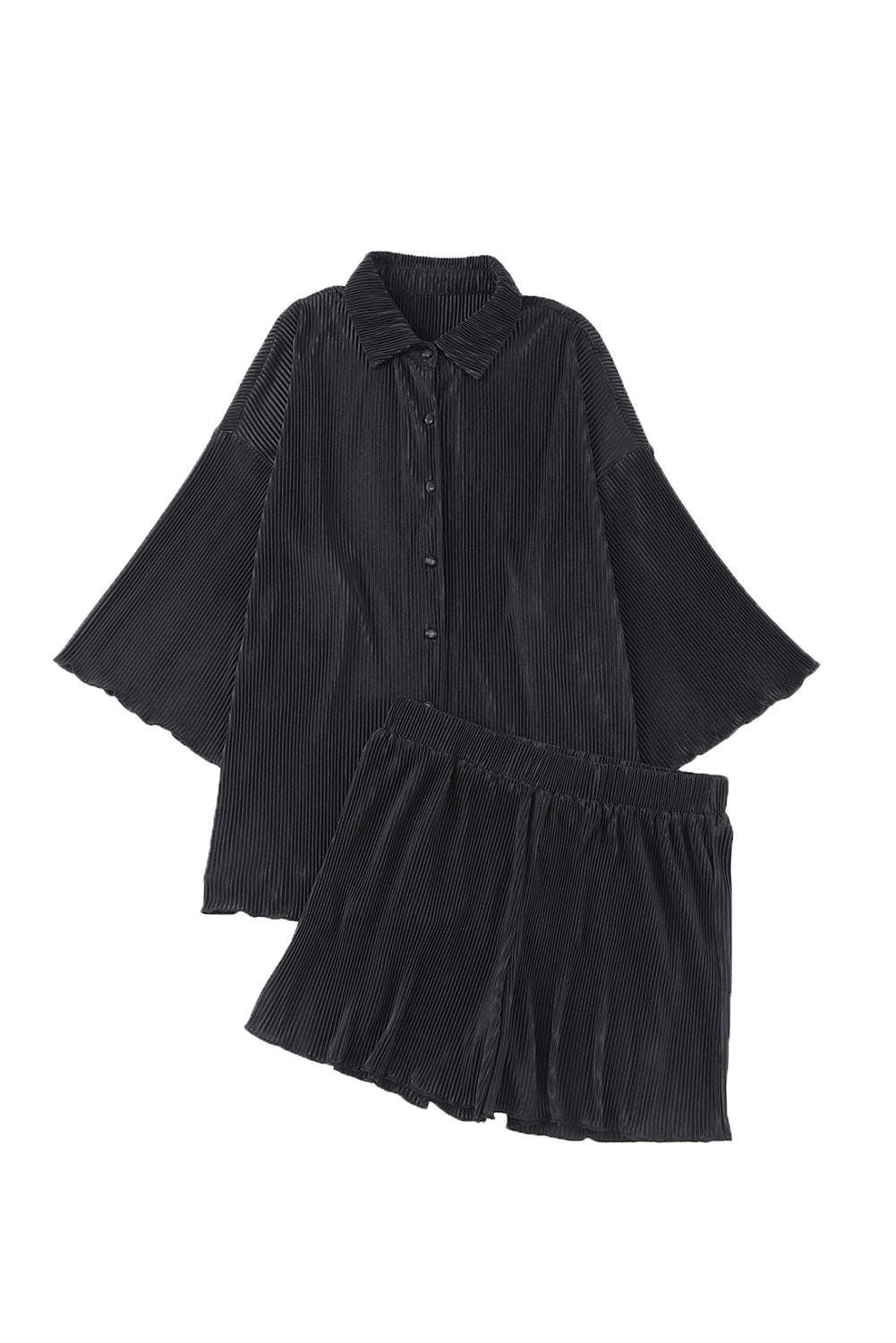 Ensemble chemise boutonnée unie noire et short taille haute