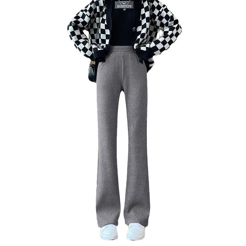 All-matching Straight Casual Fleece And Thick Slightly Flared Wide-leg Pants For Women