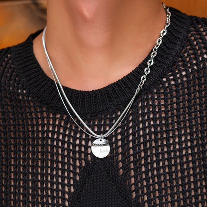 Trendy simple double-layer stacked wear with round design versatile pendant necklace