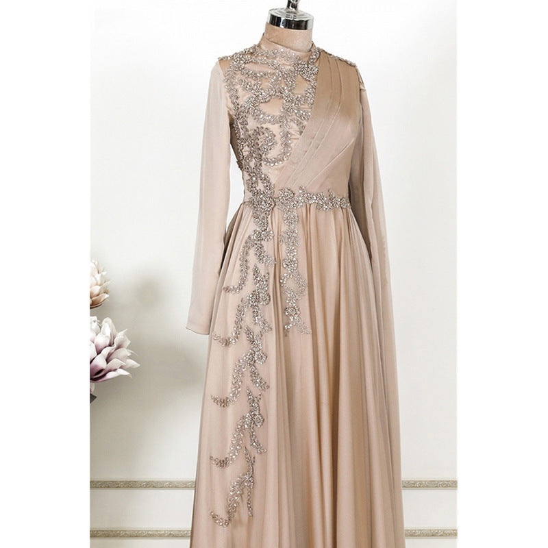 Robe de soirée musulmane champagne, fête formelle