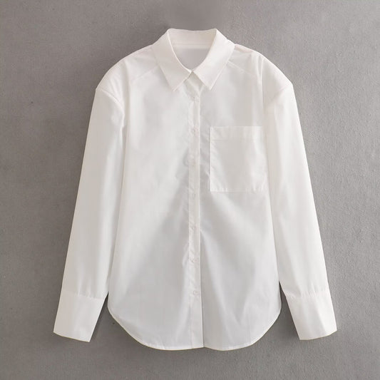 Chemise blanche pure à coupe slim et ajourée pour femme