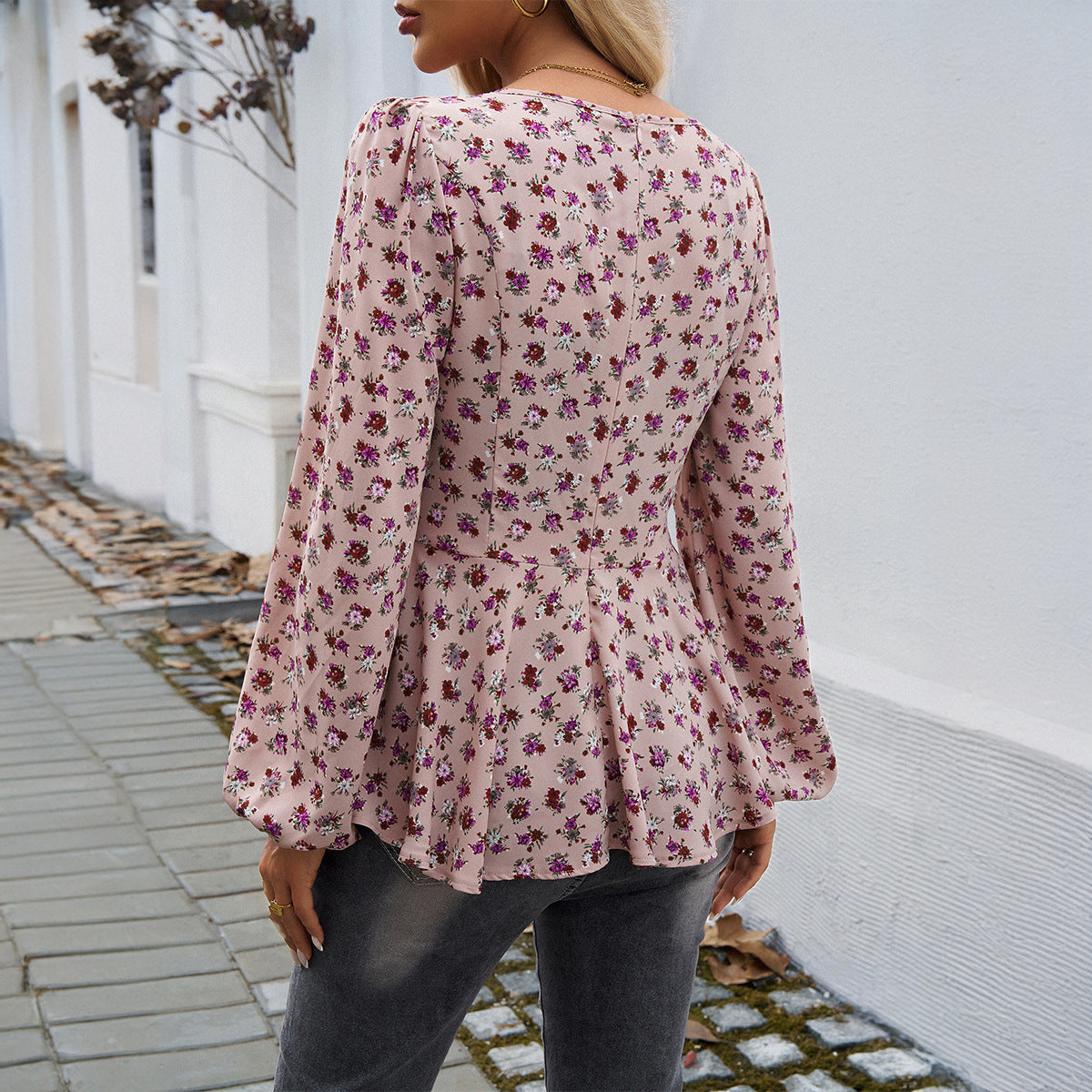 Haut à manches longues à imprimé floral élégant de style Mori pour femme