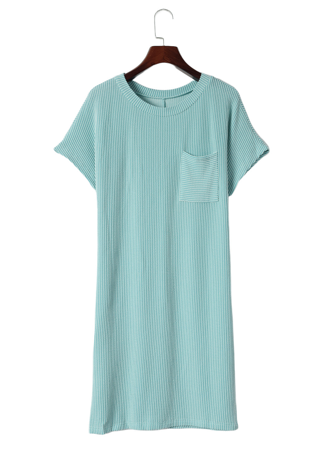 Robe t-shirt décontractée bleue côtelée avec poche poitrine