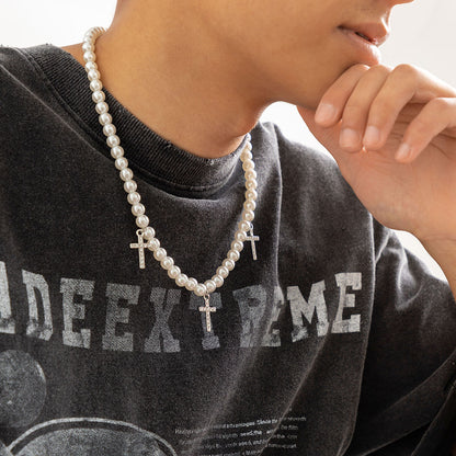 Conception de diamant croisé de personnalité de mode avec collier hip-hop de perles