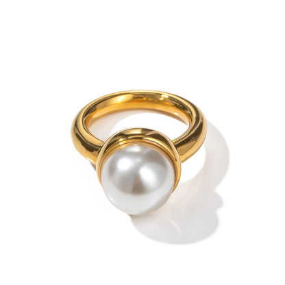 18K gold classic simple inlaid pearl design ring