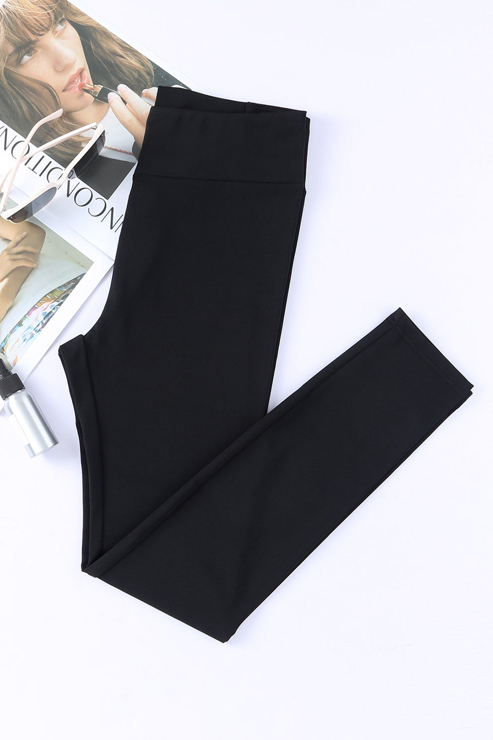 Schwarze, überkreuzte, bauchkontrollierende Leggings mit hoher Taille