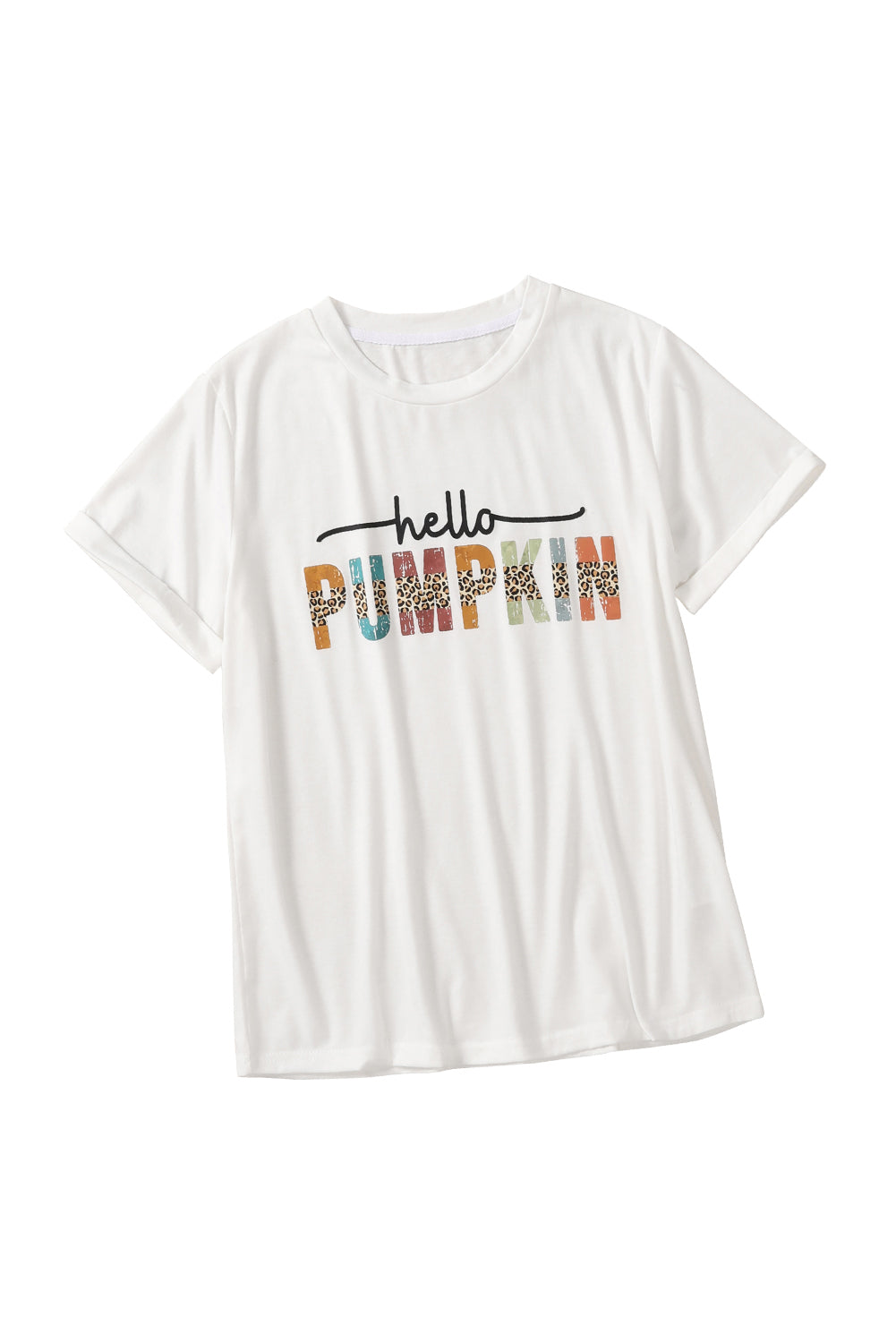 Weißes „Hello Pumpkin“-Halloween-T-Shirt mit Rundhalsausschnitt und Grafik