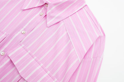 European And American Style Fashionable All-match Striped Short Style Long-sleeved Shirt