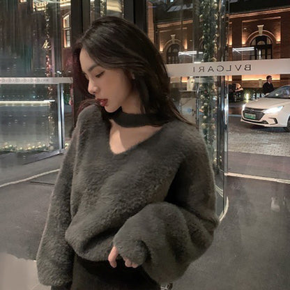 Autumn Winter Red Sweater For Women Loose Outer Wear