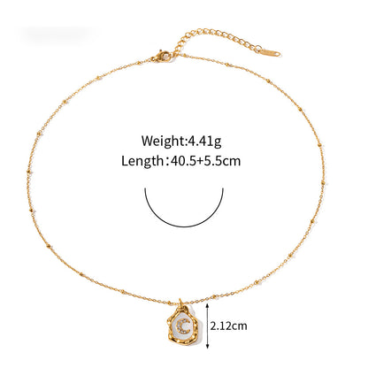 18k Gold Exquisite and Fashionable Irregular Bezel with Moon Inlaid Zircon Design Pendant Necklace