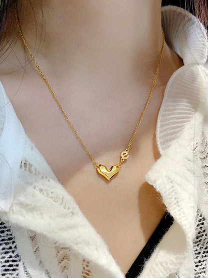 Collier cœur d'amour noble en or 18 carats avec lettre «e», collier léger de style luxe