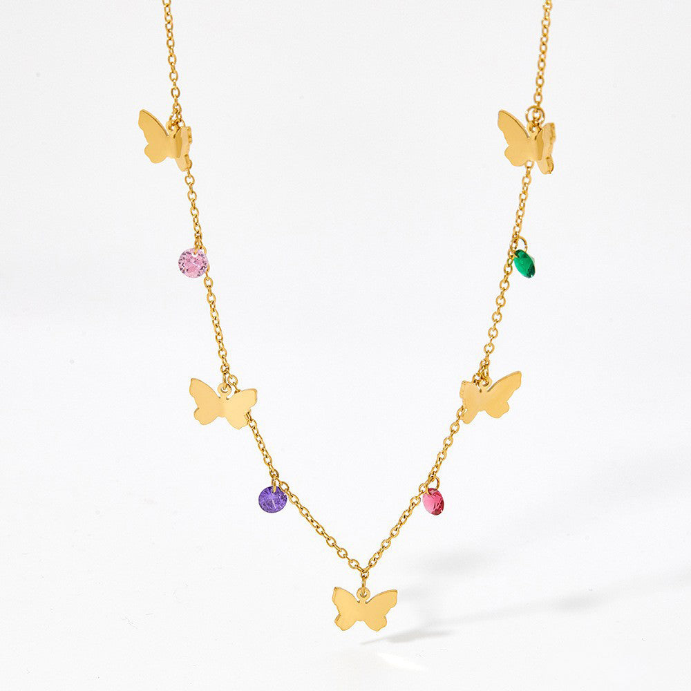 18K Gold Exquisite and Noble Collocation Butterfly and Gemstone Necklace with Frosty Design