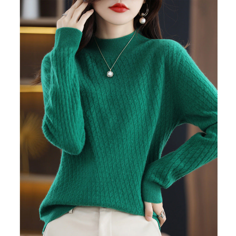 100 Pure Wool Women's Half Turtleneck Knitted Bottoming Shirt Sweater