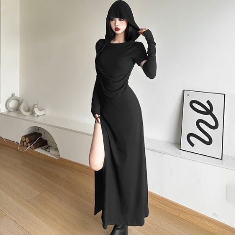 Halloween High Waist Sheath Dress Dark Witch Party Costume