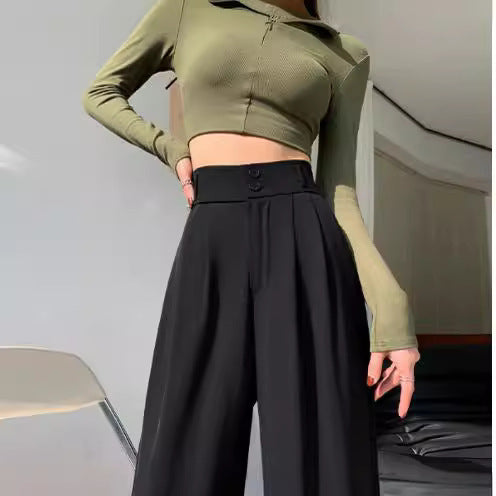 Anzughose mit weitem Bein für Damen, hohe Taille, Baggy-Hose mit geradem Bein