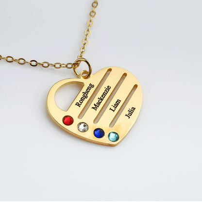 Classic Atmospheric Heart Shape Inlaid Birthstone Customizable Name Design Necklace