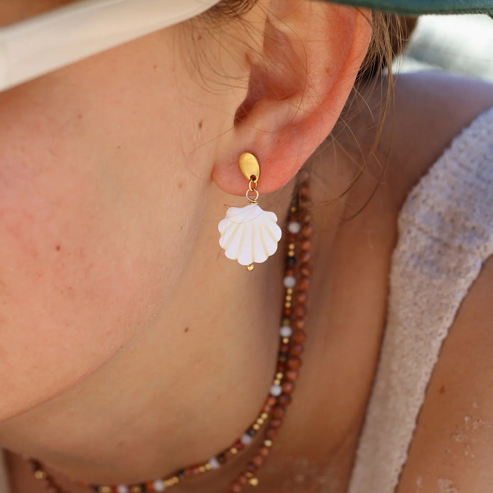 Boucles d'oreilles rétro à la mode avec pendentif en coquillage naturel, design haut de gamme