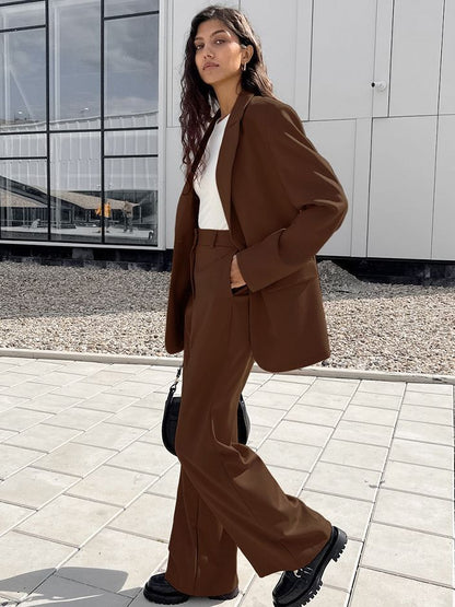 Blazer Vintage à la mode pour femmes, pantalon à jambes larges, ensemble deux pièces