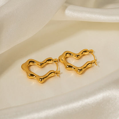 18K Gold Noble Simple Bamboo Heart Design Earrings