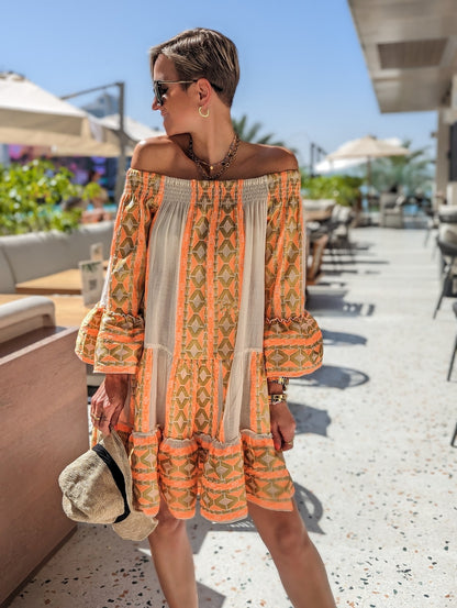 Robe de vacances ample imprimée à manches évasées pour femmes