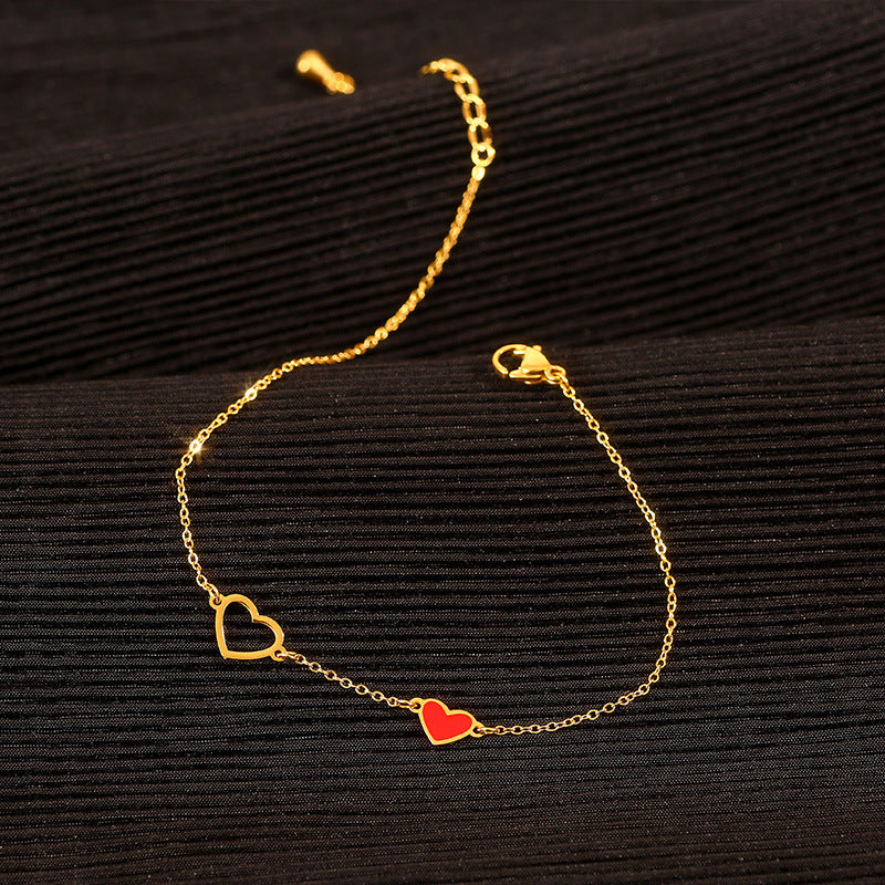 18k Gold Exquisite Light Luxury Red Heart Design Versatile Anklet