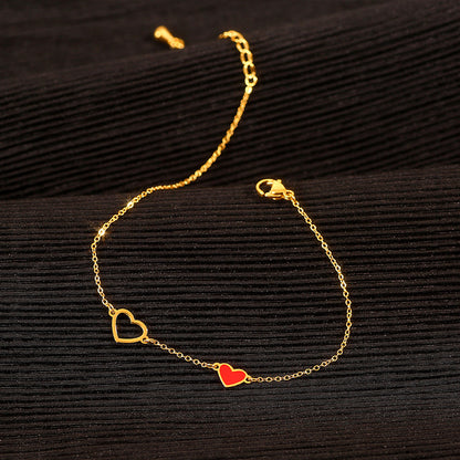 18k Gold Exquisite Light Luxury Red Heart Design Versatile Anklet